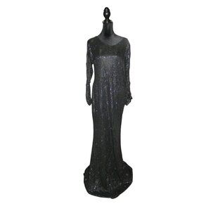 Black Maxi bodycon shimmer long ribbon sleeve mermaid bottom evening dress